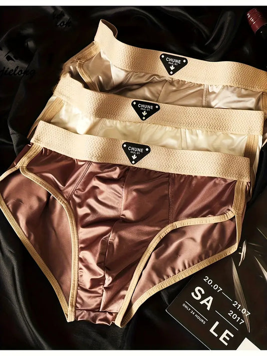3pcs Men's Ice Silky Briefs – Soft Breathable Underwear, Mid-Rise Fit, Durable Comfort for Daily Wear