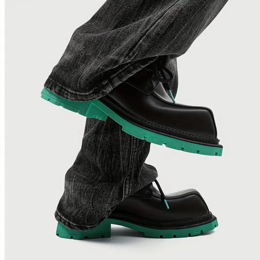 Men's Glossy Low-Top Lace-Up Shoes – Turquoise, Arch Support, Non-Slip Sole, Casual & Semi-Formal