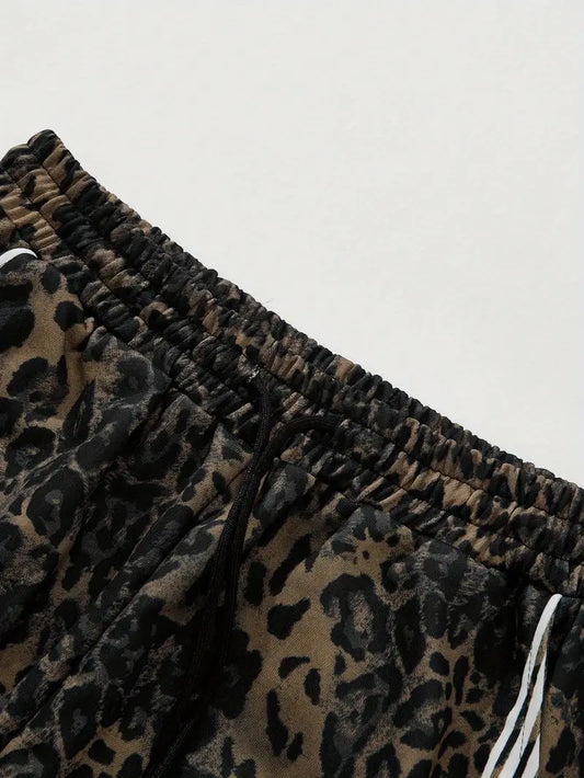Men’s Leopard Print Sweatpants – Y2K Jungle Graphic Joggers with Drawstring Waist for Streetwear