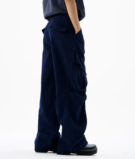 Men’s Cargo Pants – Loose Fit Draped Trousers with Large Pockets, Retro Streetwear Style Royal Blue