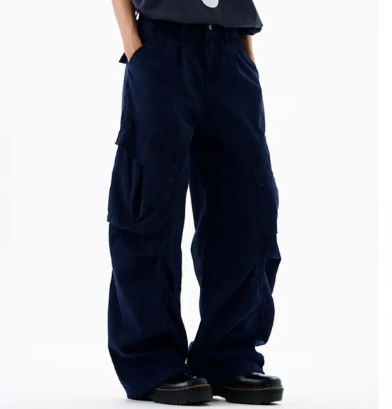 Men’s Cargo Pants – Loose Fit Draped Trousers with Large Pockets, Retro Streetwear Style Royal Blue