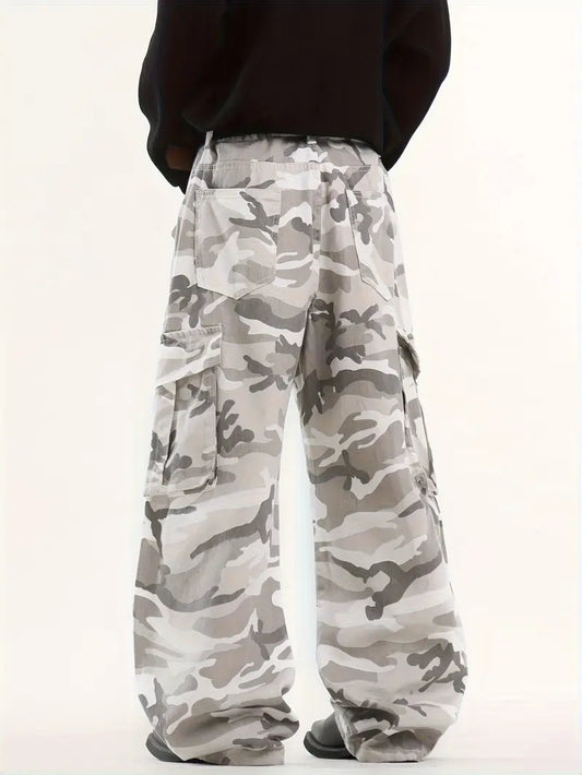 Unisex Camouflage Cargo Pants – Loose Fit Denim Trousers with Pockets for Hip-Hop Streetwear