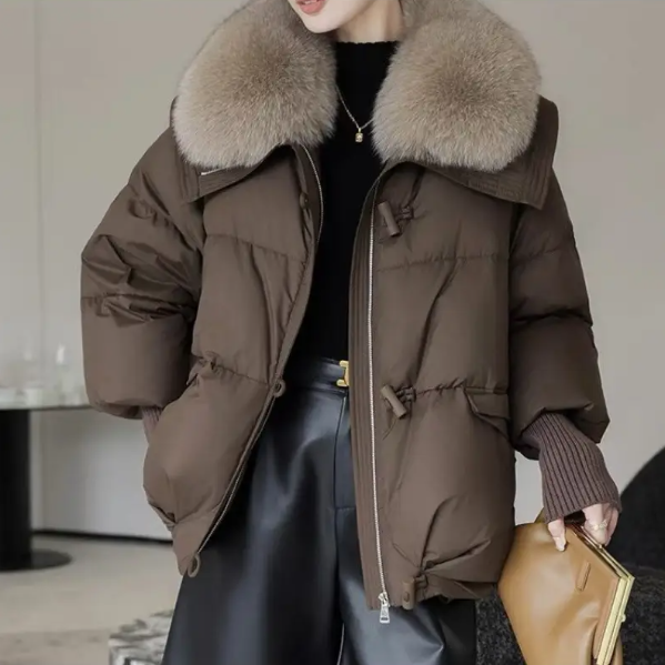 Women's Winter Coat with Faux Fur Collar Padded Insulation Button Closure Long Sleeve Casual Outerwear
