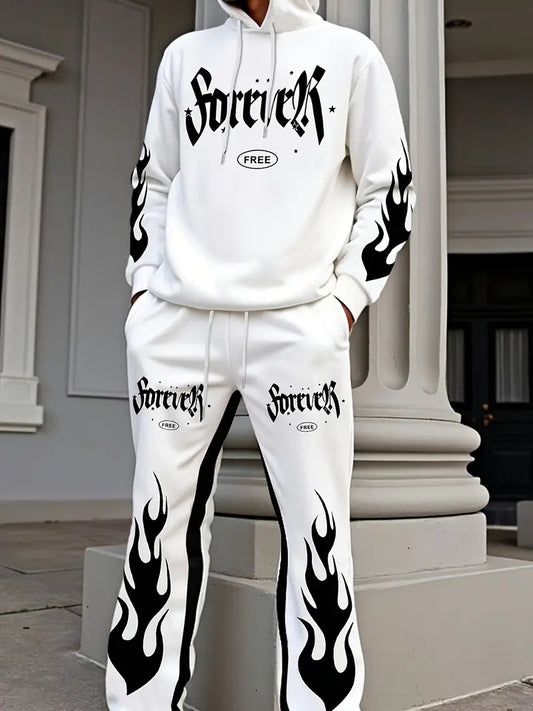 Men’s Streetwear Hoodie Set – Geometric Print Sweatshirt & Joggers – Urban Casual Outfit