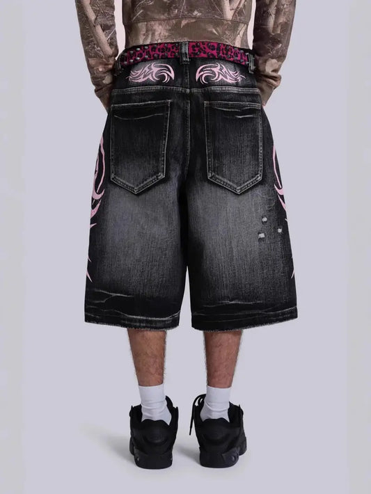 Unisex Wide-Leg Totem Print Pants – Distressed Vintage Design with Elastic Waist, Breathable Fabric for Spring & Summer Streetwear