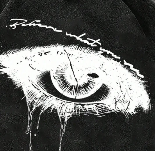 Men's Grunge Graphic Hoodie Black Oversized Cropped Fit with White Paint Gothic Streetwear