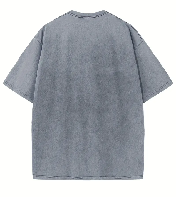 Men's Summer Street Style T-Shirt Racing Car Print Thick Cotton Vintage Washed Loose Fit Short Sleeve Tee