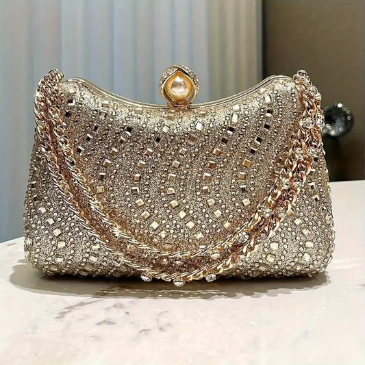 Luxurious Rhinestone Clutch Evening Bag – Sparkling Handheld Party Purse with Detachable Chain Strap, Elegant Accessory for Weddings & Formal Events