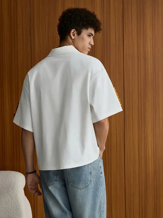 Men's Summer Casual Color Block Shirt Loose Fit Short Sleeve Button-Up Lightweight Non-Stretch Fabric