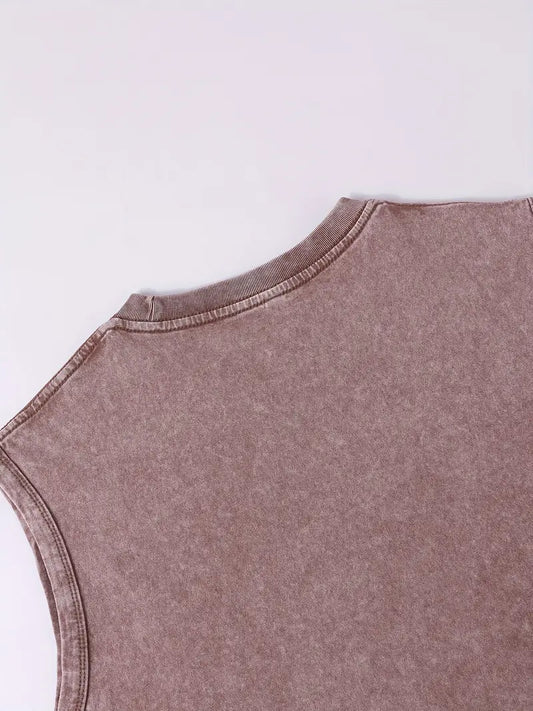 Men’s 230GSM Washed Sleeveless Muscle Tank – Human Body Line Art Print, Loose Fit Gym & Streetwear Vest