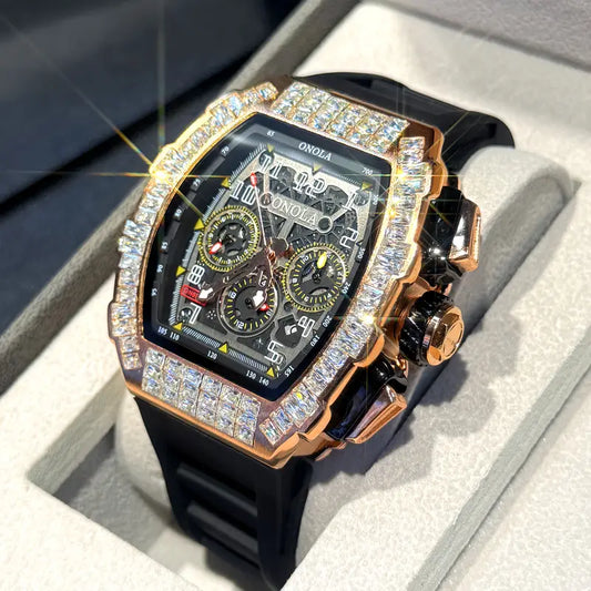 ONOLA JN304 Men's Automatic Mechanical Watch – Skeleton Dial, Barrel Case, Sporty Luxury Design