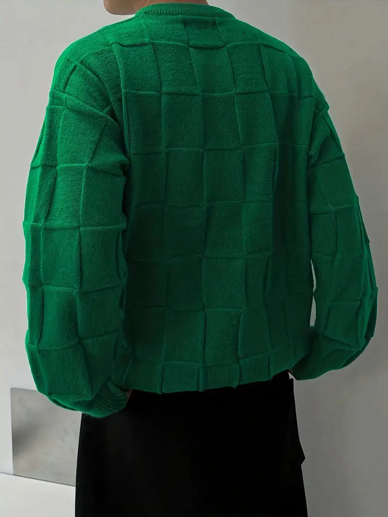 Men's Oversized Green Sweater – Streetwear Pullover, Trench Coat Style, Fall Winter Casual Knitwear