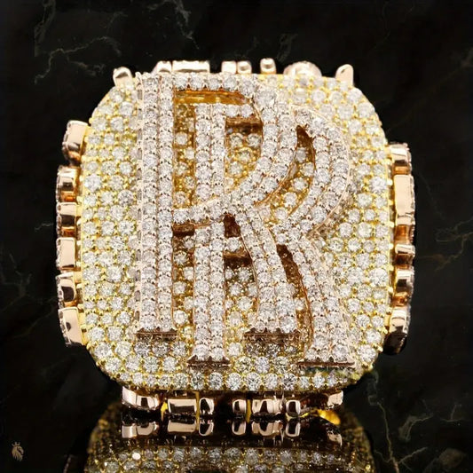 Hip-Hop Initials Ring – 18K Gold Plated, S925 Copper Base with Synthetic Stones, Handmade Statement Jewelry