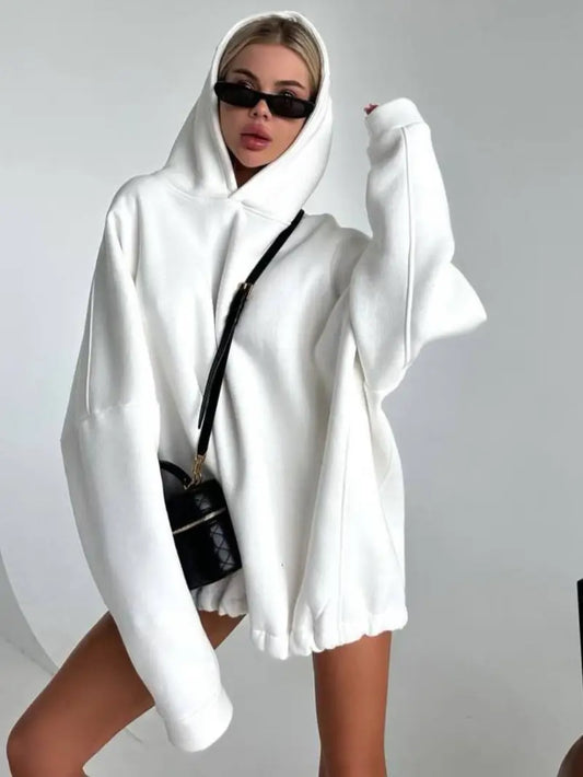 Women's Plus Size Oversized Pink Hoodie Cozy Polyester Blend Pullover with Drawstring Hood Casual Winter Sweatshirt