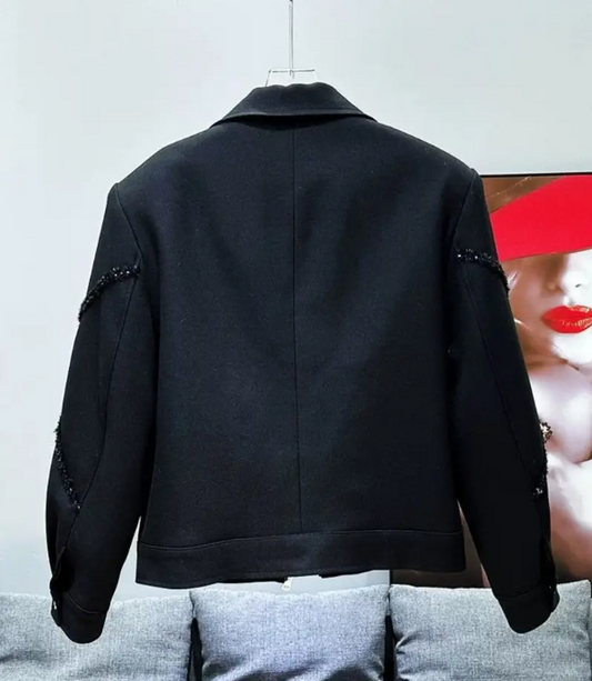 Men's Heavy-Duty Motorcycle Jacket Full-Zip Closure Cross-Beaded Chain Accents Lapel Collar Streetwear Coat