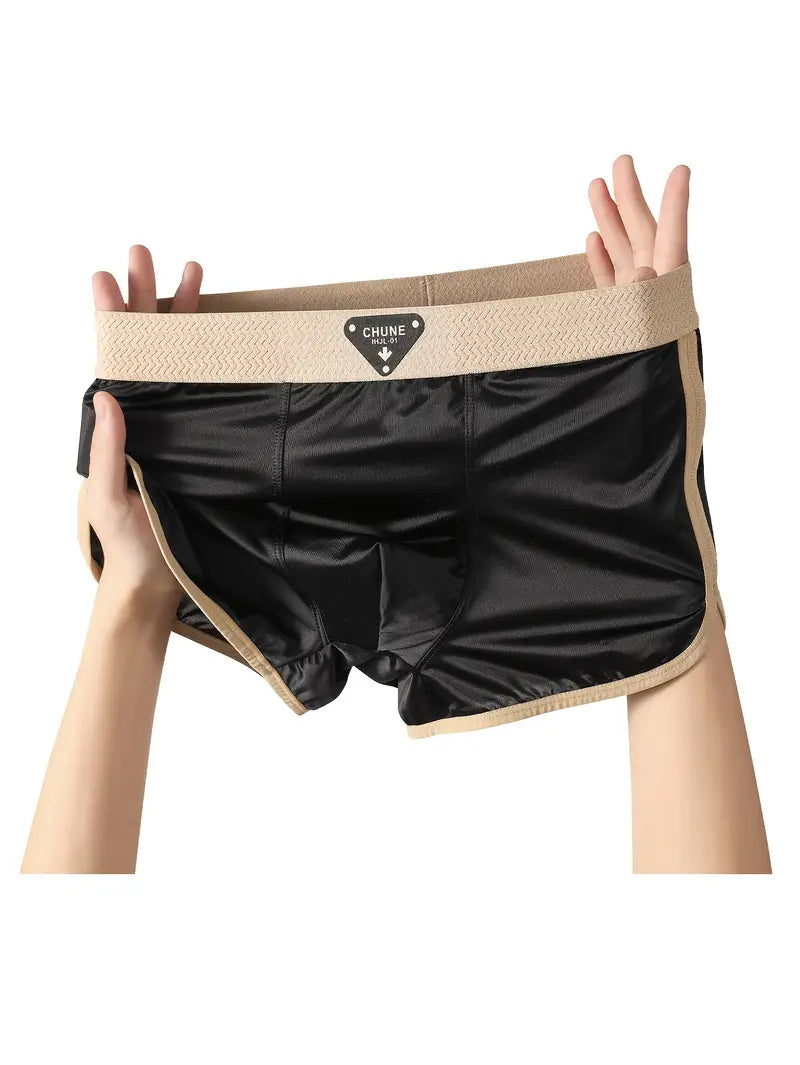 3pcs Men's Ice Fiber Boxer Briefs – Ultra-Thin Seamless Underwear, Breathable Full Coverage Fit