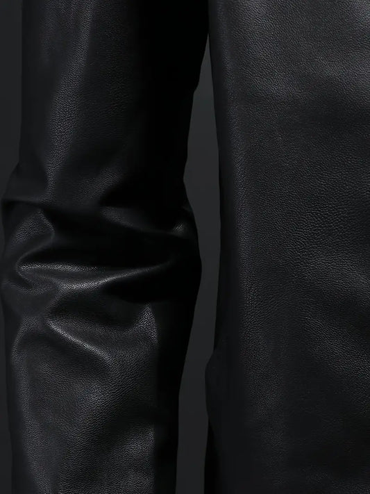 Men's Retro PU Biker Jacket Zip-Up Stand Collar Faux Leather Casual Outerwear for Spring Fall