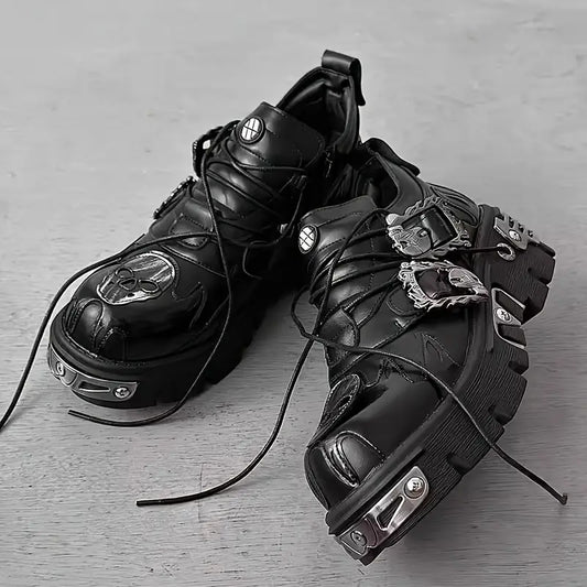 Men’s Chunky Platform Ankle Boots – Synthetic Upper with Rubber Sole, Lace-Up Design & Ankle Support for Casual & Party Wear