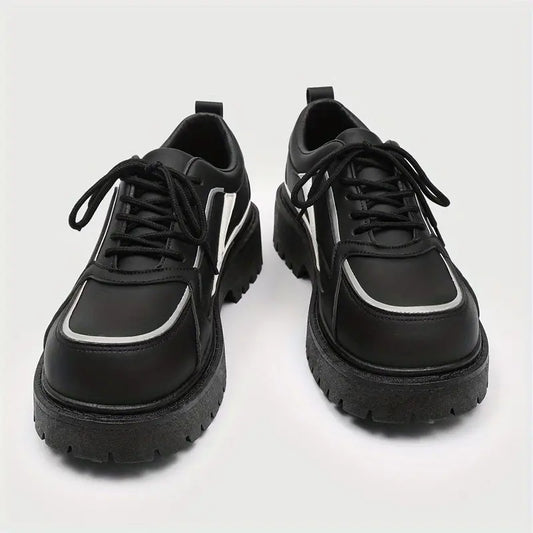 Men’s Korean Streetwear Lace-Up Shoes – Low-Top PU Upper, Slip-Resistant Rubber Sole