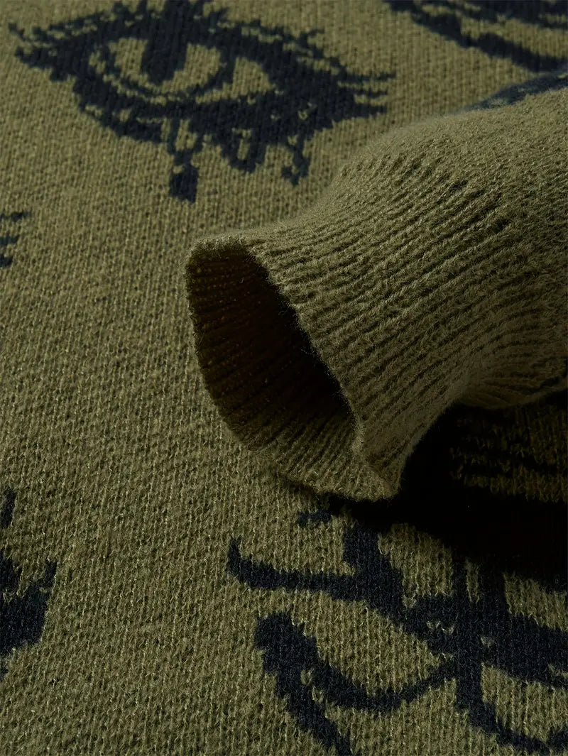 Eye Graphic Sweater – Unisex Streetwear Pullover, Black & White Knit, Fall Winter Fashion