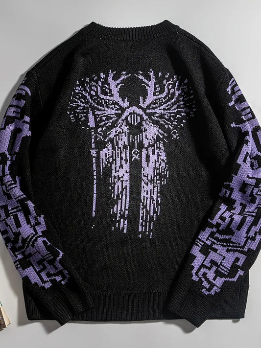 Men's Graphic Knit Sweater – Loose Knit Sweater – Loose Fit Pullover, Round Fit Pullover, Round Neck, Streetwear Neck, Streetwear Casual Winter Fashion Casual Winter Fashion