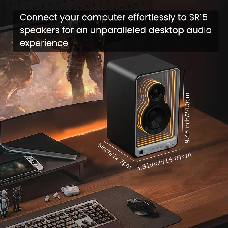 SR15 BT Bookshelf Stereo Speakers with Subwoofer Out Optical ARC RCA Inputs for TV PC Turntable