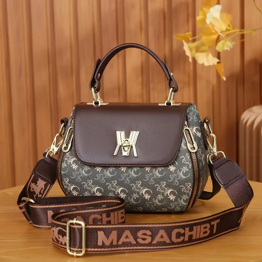 Vintage Floral Print Crossbody Bag – Adjustable Shoulder Strap, Golden-Tone Hardware, Zipper Closure, Black with Red & Green Accents