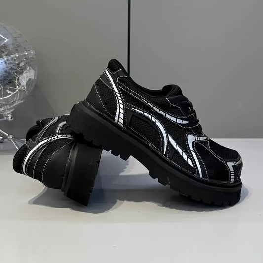 Men's Glossy Chunky Sneakers – Low-Top Lace-Up, Thick Sole, Stylish Casual & Formal Platform Shoes