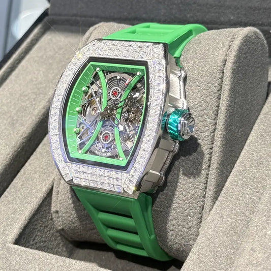 JN304 Men's Automatic Mechanical Watch – Skeleton Dial, Tonneau Case, Self-Winding, Sporty Luxury Design