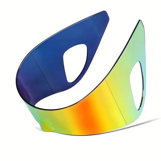 Punk Rimless Oversized Wrap-Around Glasses – Glossy Shield Design with Decorative Lens, Unisex Futuristic Eyewear for Streetwear & Parties