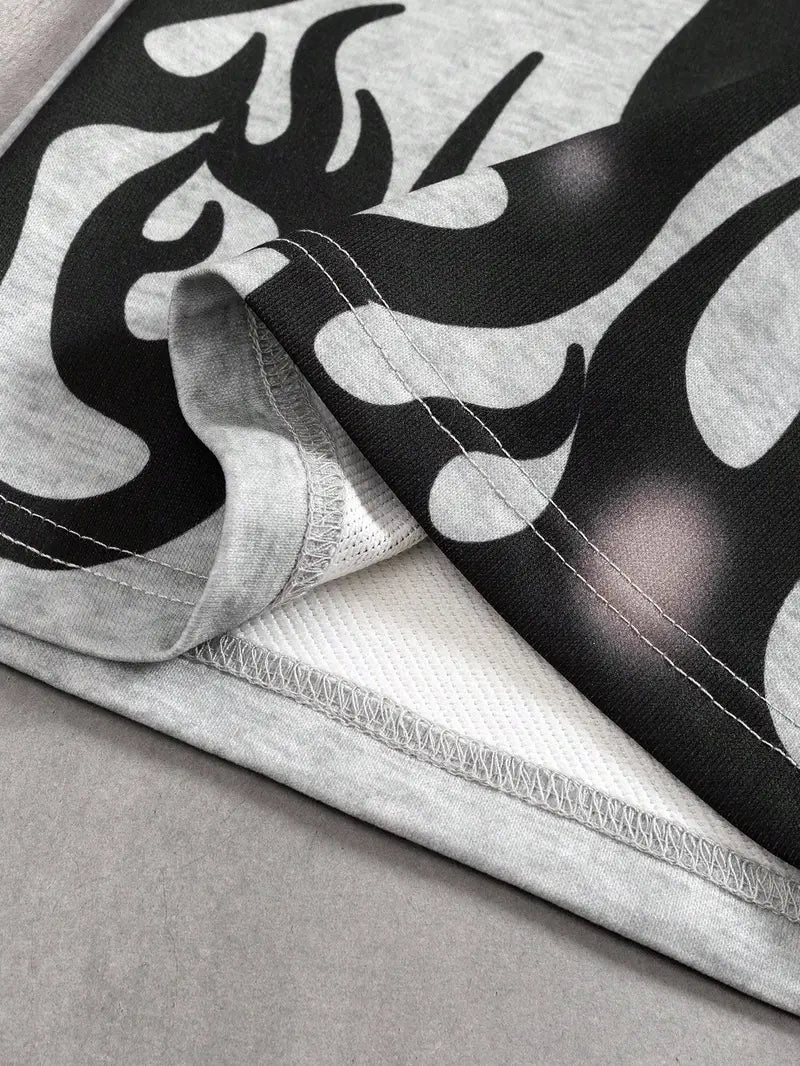 Men's Autumn Winter Cross Print Hoodie Set Polyester Two-Piece Streetwear Outfit with Y2K Retro Elements