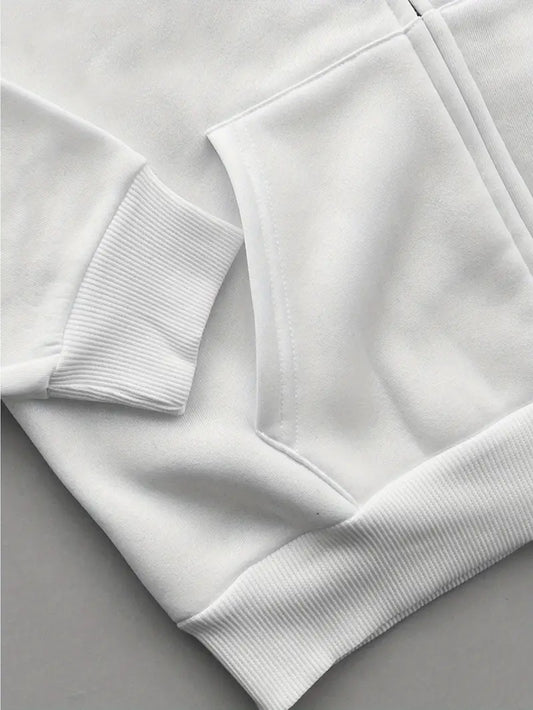 Women's Y2K Oversized Hooded Sweatshirt with Fleece Lining Zip-Up Closure Star Print White