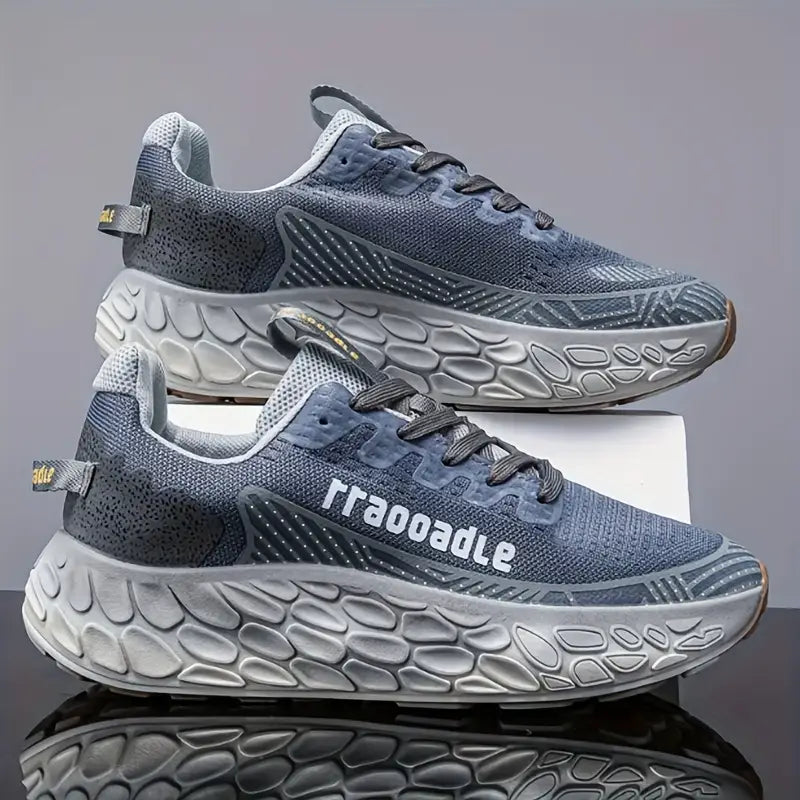 Men's Lightweight Thick-Soled Sports Sneakers – Breathable Low-Top Running Shoes with Cushioned PVC Sole, Arch Support & Non-Slip Grip – Grey/Black