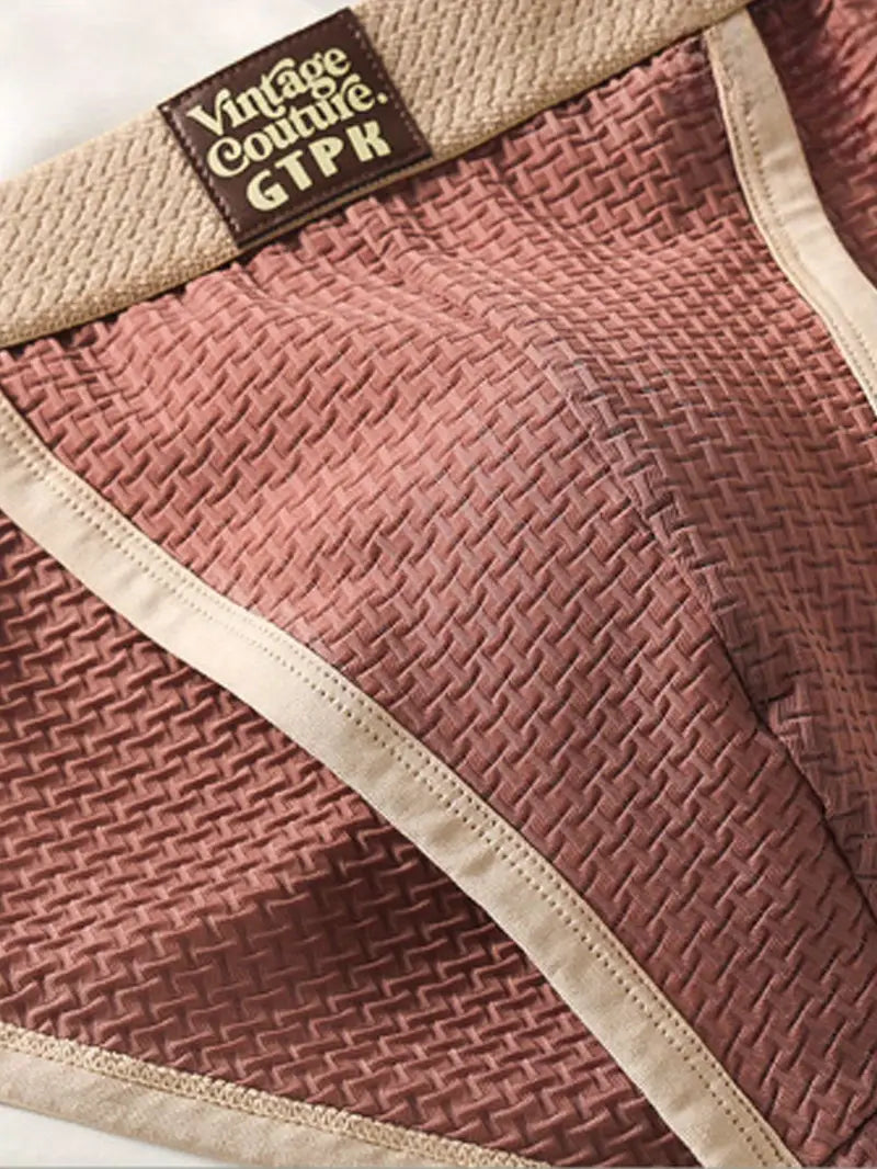 3pcs Men's Retro Briefs – Textured Pattern, Elastic Waistband, Soft Microfiber Underwear Set