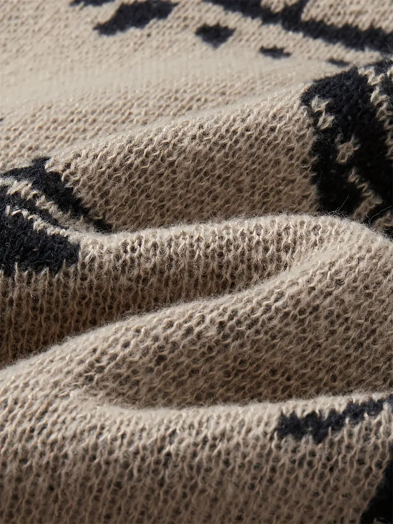 Eye Graphic Sweater – Unisex Streetwear Pullover, Black & White Knit, Fall Winter Fashion Coffe