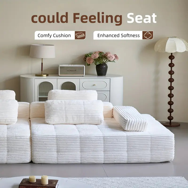 110.24" U-Shaped Modular Sofa – Striped Corduroy, 4-Seater Sectional with Cushions & Armrests