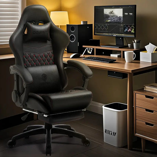 Big & Tall Ergonomic Gaming Chair – Massage Lumbar Support, Adjustable Footrest, Faux Leather, 350lbs Capacity