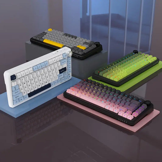 75% Wired/2.4GHz Wireless RGB Gasket Mechanical Keyboard with Volume Knob, South-Facing LED, Poron Foam, PBT Keycaps, Programmable Hot-Swap