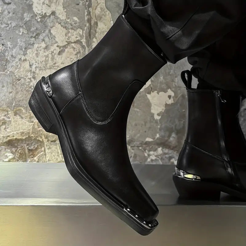 Men's Chunky Chelsea Boots – Heavy-Duty Platform, Square Toe, Zipper Closure, All-Season Dress Shoes