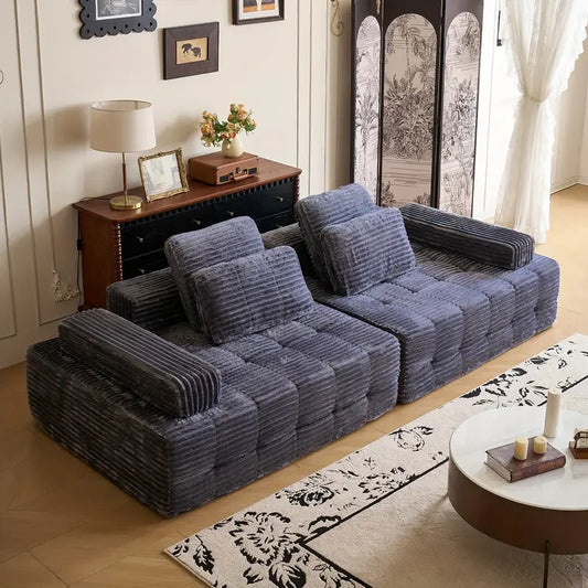 110.24" U-Shaped Modular Sofa – Striped Corduroy, 4-Seater Sectional with Cushions & Armrests