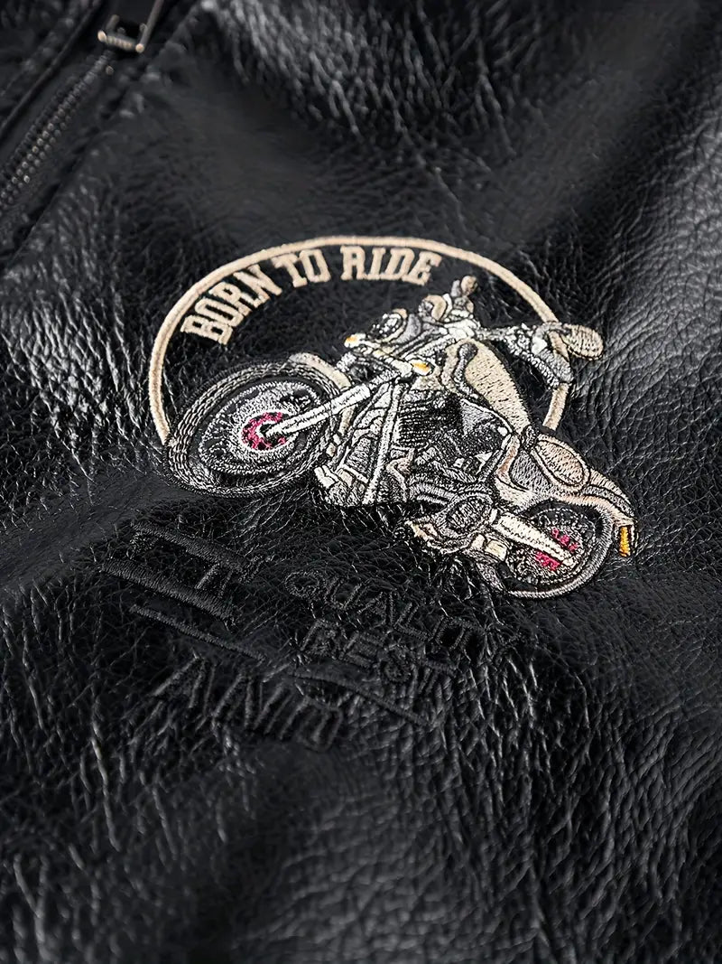 Men's Vintage Bomber Jacket PU Leather Zip-Up Baseball Collar with Patches Brown Glossy Outerwear Brown