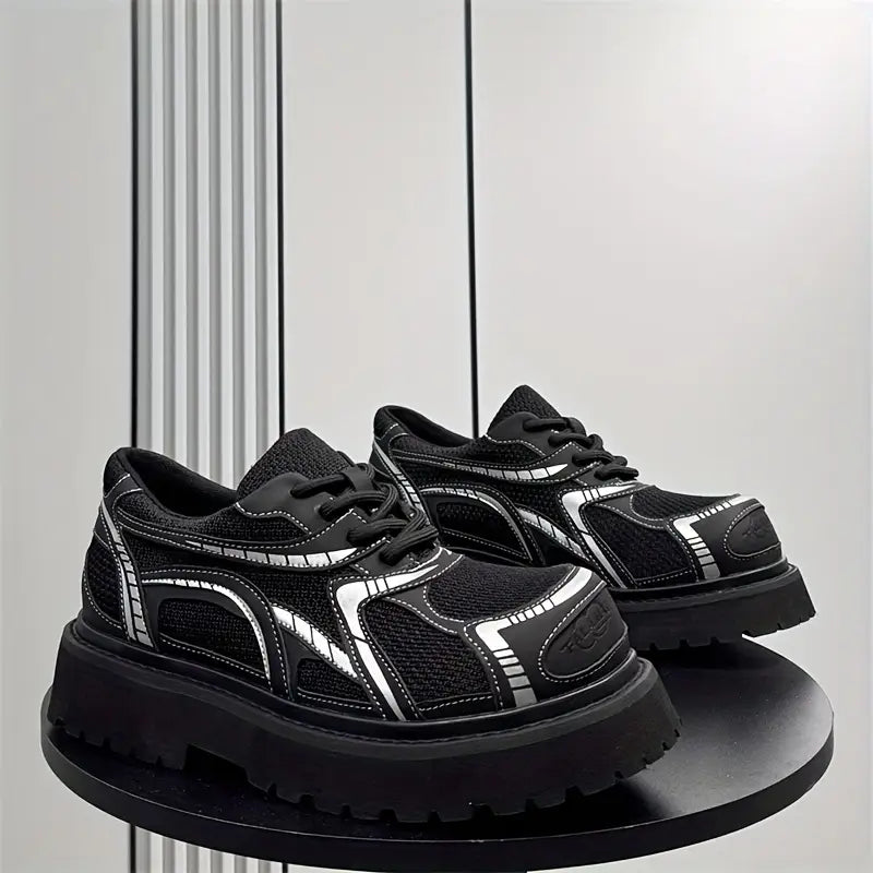 Men's Glossy Chunky Sneakers – Low-Top Lace-Up, Thick Sole, Stylish Casual & Formal Platform Shoes