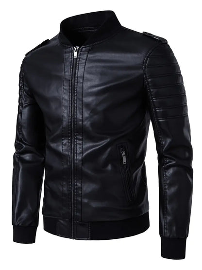 Men's Black PU Leather Jacket Zip-Up Baseball Collar Motorcycle Outerwear for Urban & Formal Wear