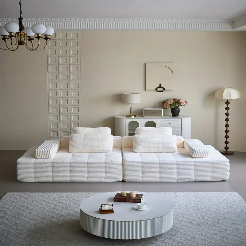 110.24" U-Shaped Modular Sofa – Striped Corduroy, 4-Seater Sectional with Cushions & Armrests