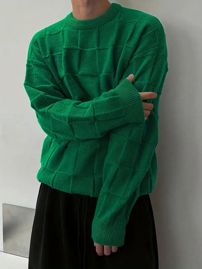 Men's Oversized Green Sweater – Streetwear Pullover, Trench Coat Style, Fall Winter Casual Knitwear