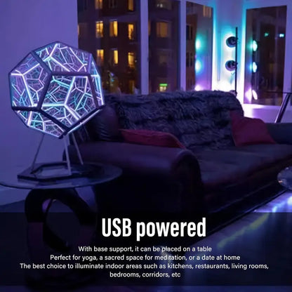 Infinite Dodecahedron RGBW Light – 3D Mirror Cube Lamp for Gaming Room, Desk Setup & Ambient Decor
