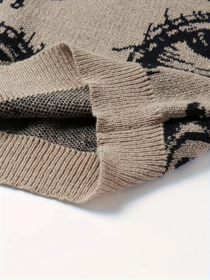 Eye Graphic Sweater – Unisex Streetwear Pullover, Black & White Knit, Fall Winter Fashion Coffe