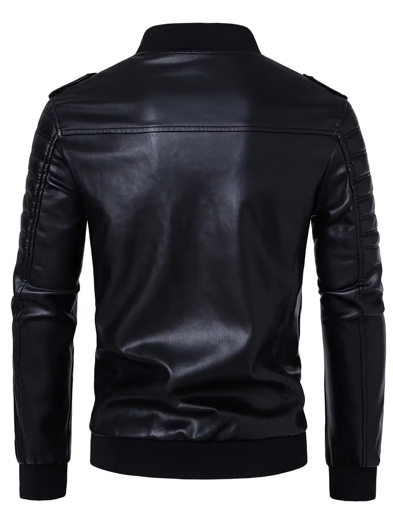 Men's Black PU Leather Jacket Zip-Up Baseball Collar Motorcycle Outerwear for Urban & Formal Wear