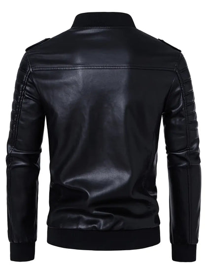 Men's Black PU Leather Jacket Zip-Up Baseball Collar Motorcycle Outerwear for Urban & Formal Wear