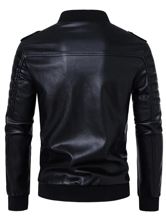Men's Black PU Leather Jacket Zip-Up Baseball Collar Motorcycle Outerwear for Urban & Formal Wear